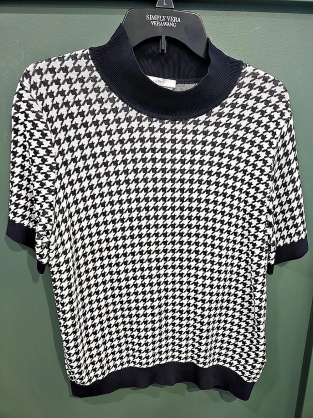 BOSS Houndstooth Short Sleeve Top Navy Blue & White XL Pristine Made In Italy